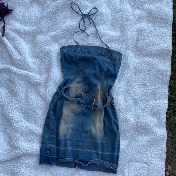 Denim Halter Dress with Belt - Picture 1 of 3